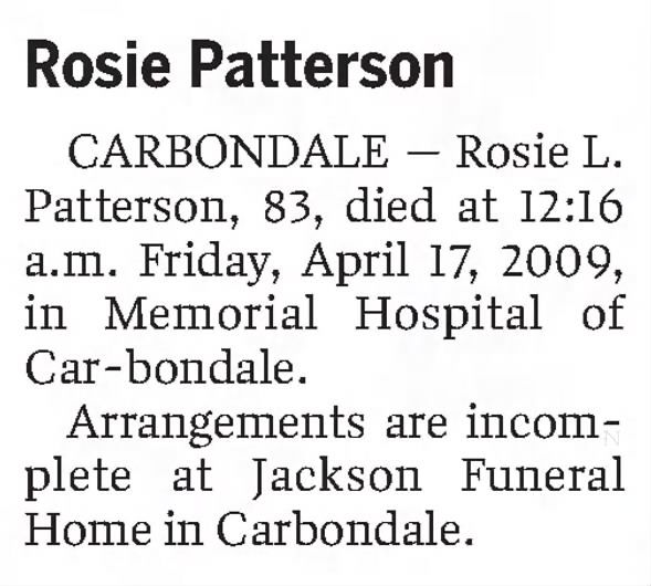 Obituary for Rosie L. Patterson (Aged 83)